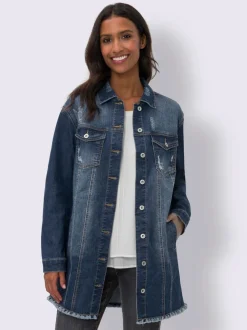 Veste en jean col chemise avec empiècements et poches