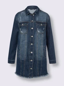 Veste en jean col chemise avec empiècements et poches