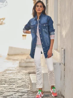 Veste en jean col chemise avec empiècements et poches