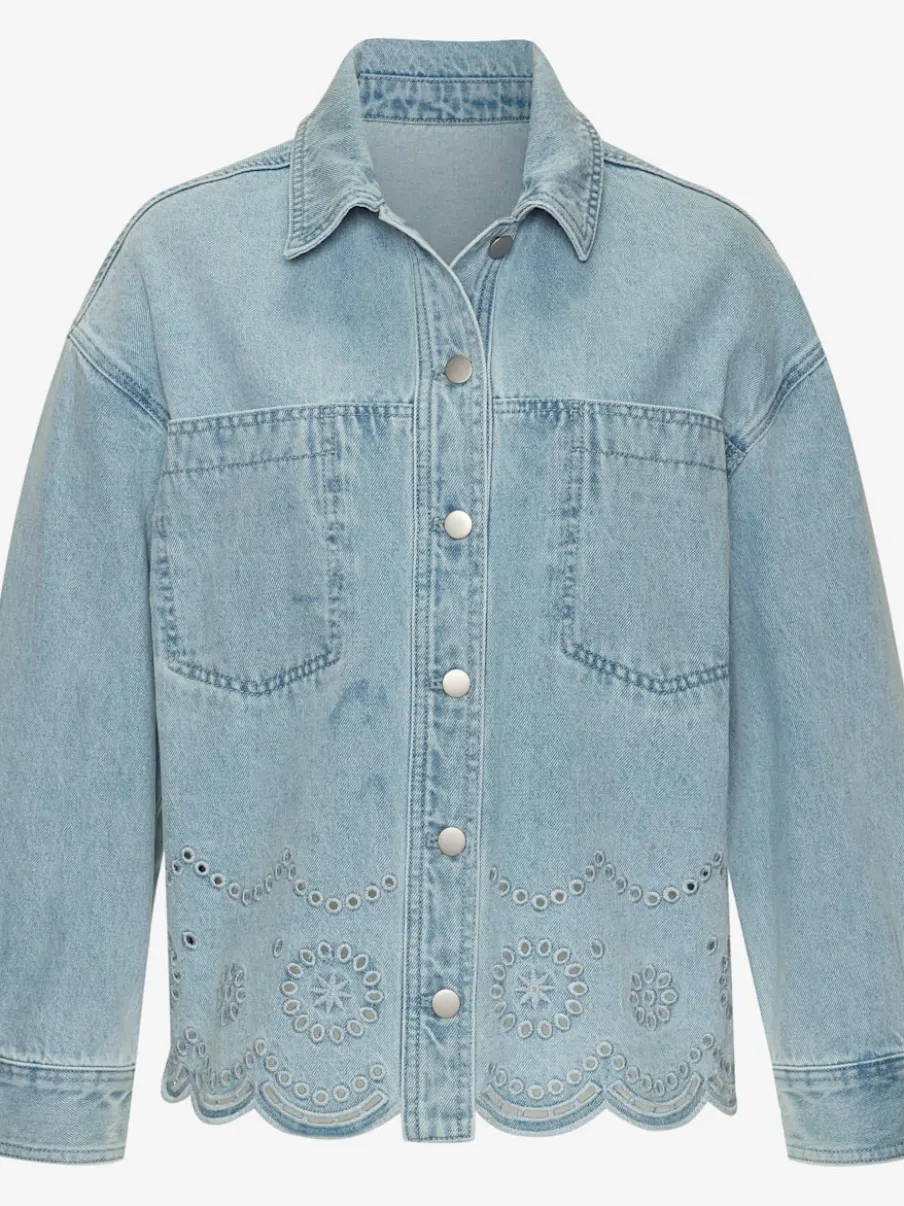 Veste en jean à col classique et manches longues avec broderies