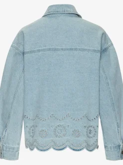 Veste en jean à col classique et manches longues avec broderies