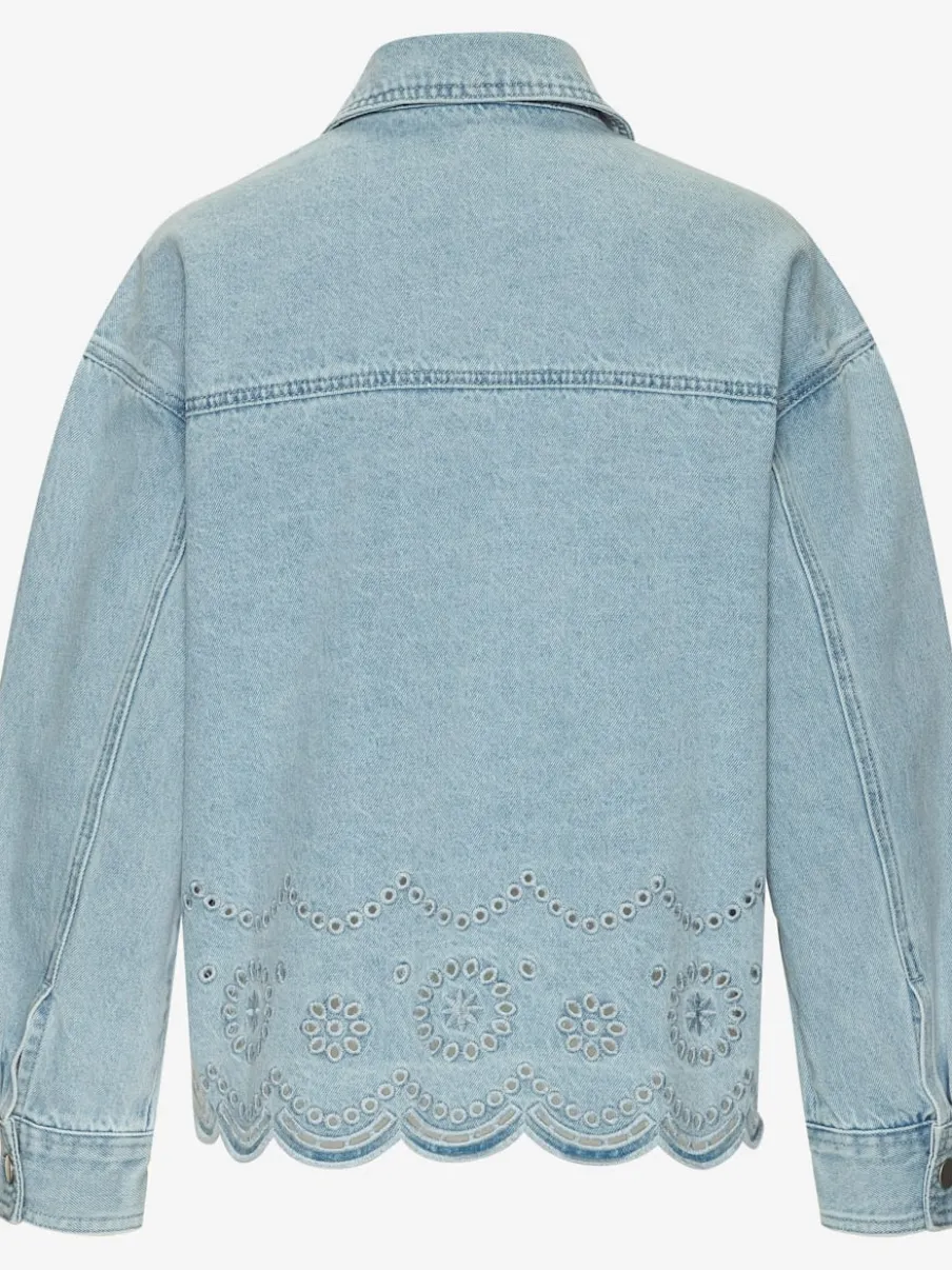 Veste en jean à col classique et manches longues avec broderies