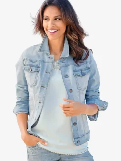 Veste en jean délavé légèrement cintrée manches longues retroussables