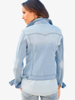 Veste en jean délavé légèrement cintrée manches longues retroussables