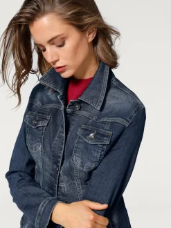 Veste en jean délavé légèrement cintrée manches longues retroussables