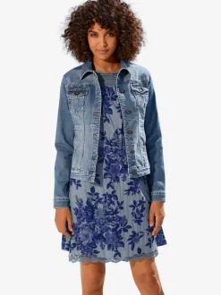 Veste en jean délavé légèrement cintrée manches longues retroussables