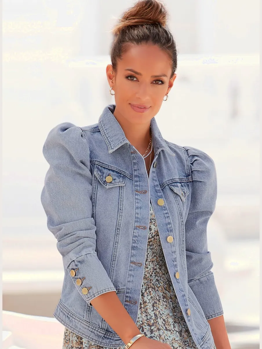 Veste en jean à manches longues avec poches décoratives