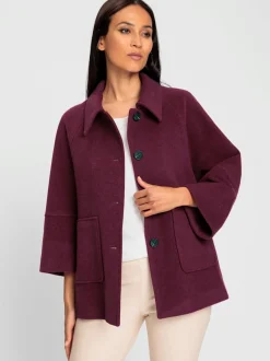 Veste en laine avec col et manches larges et poches