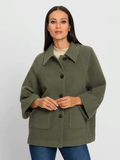 Veste en laine avec col et manches larges et poches