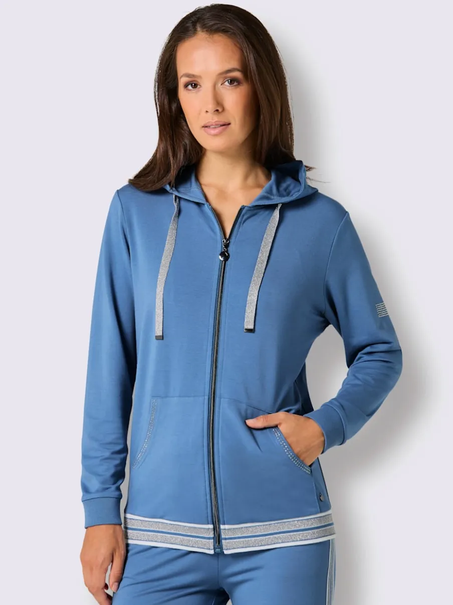 Veste en modal et viscose à capuche avec poches et détails brillants