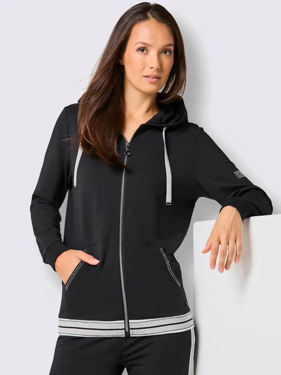 Veste en modal et viscose à capuche avec poches et détails brillants