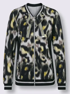 Veste en modal et viscose à imprimé animalier et col blouson