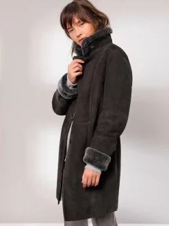 Veste en peau d'agneau col montant fourrure intérieure