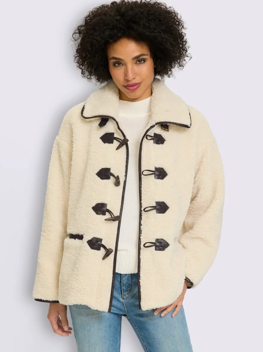 Veste en peluche passepoil contrasté