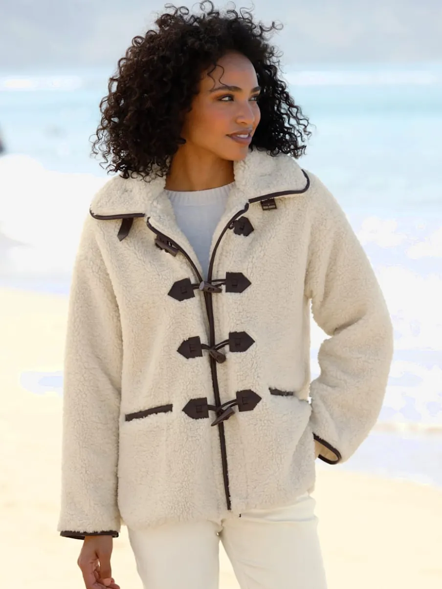 Veste en peluche passepoil contrasté