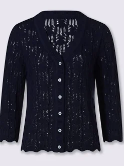 Veste en tricot ajouré avec col V et manches 3/4