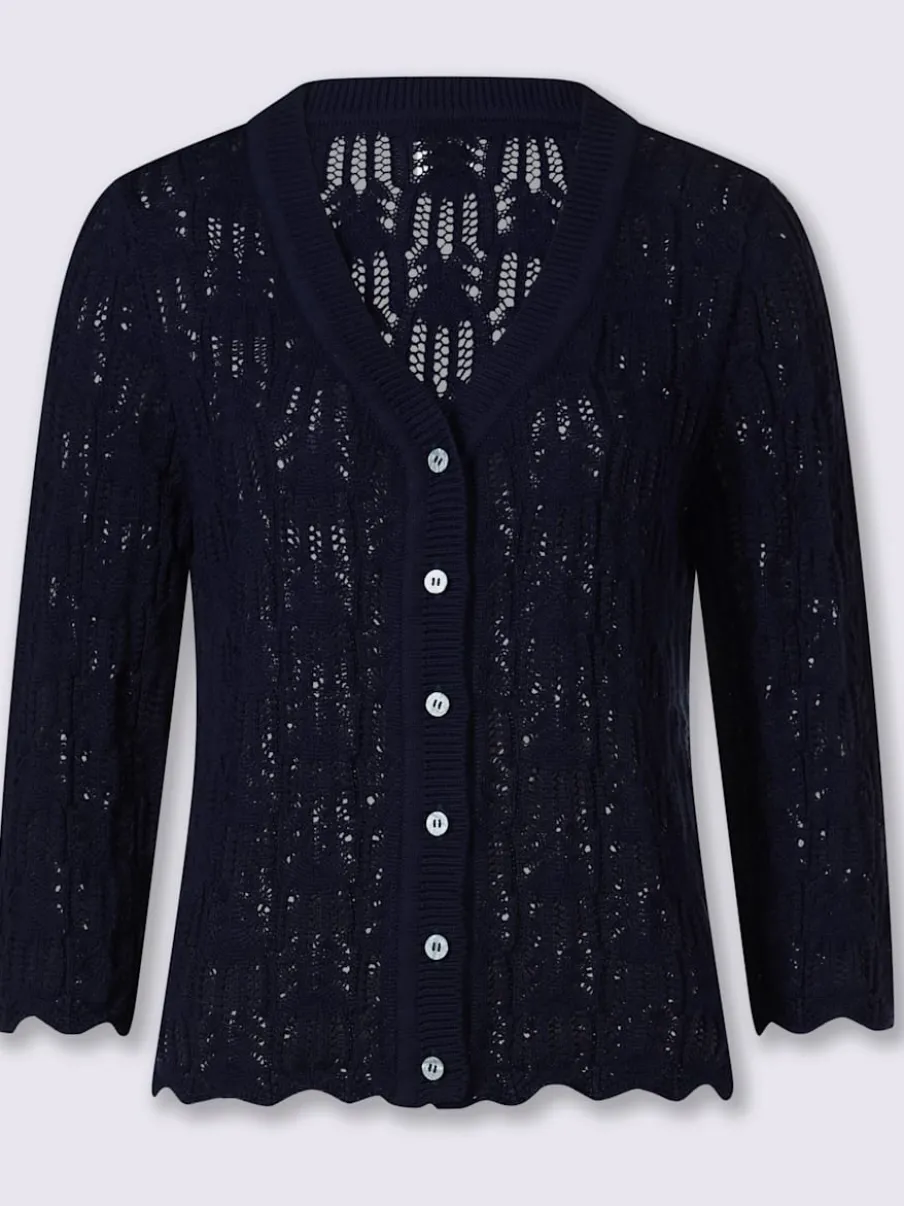 Veste en tricot ajouré avec col V et manches 3/4
