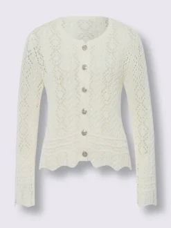Veste en tricot ajouré avec col rond et boutons