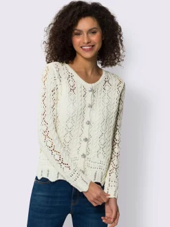 Veste en tricot ajouré avec col rond et boutons
