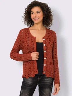 Veste en tricot ajouré avec col rond et boutons