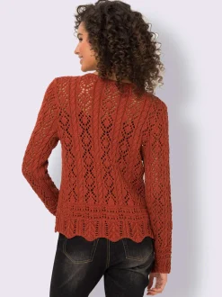 Veste en tricot ajouré avec col rond et boutons