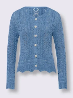 Veste en tricot ajouré avec col rond et boutons