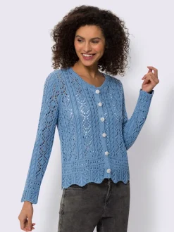 Veste en tricot ajouré avec col rond et boutons