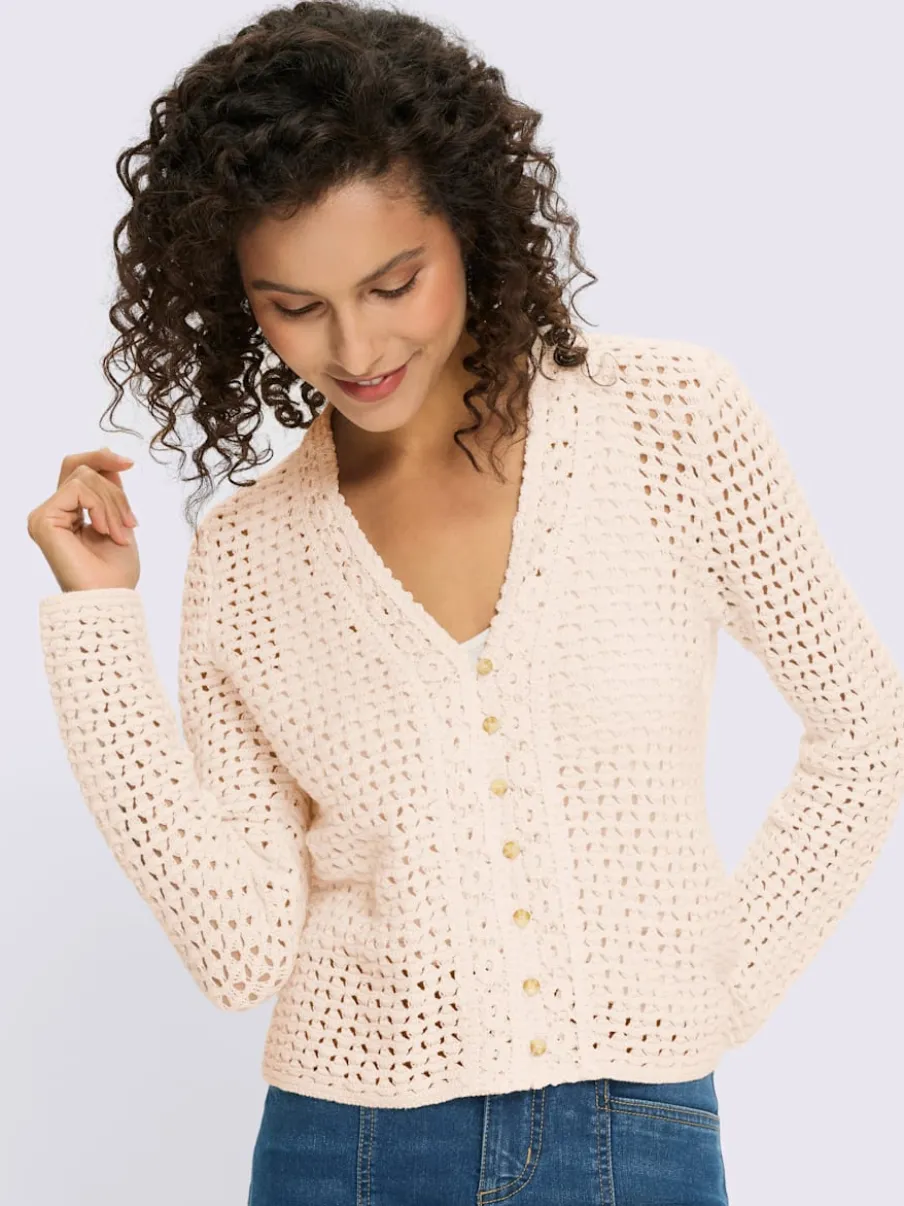 Veste en tricot ajouré avec col en V et manches longues