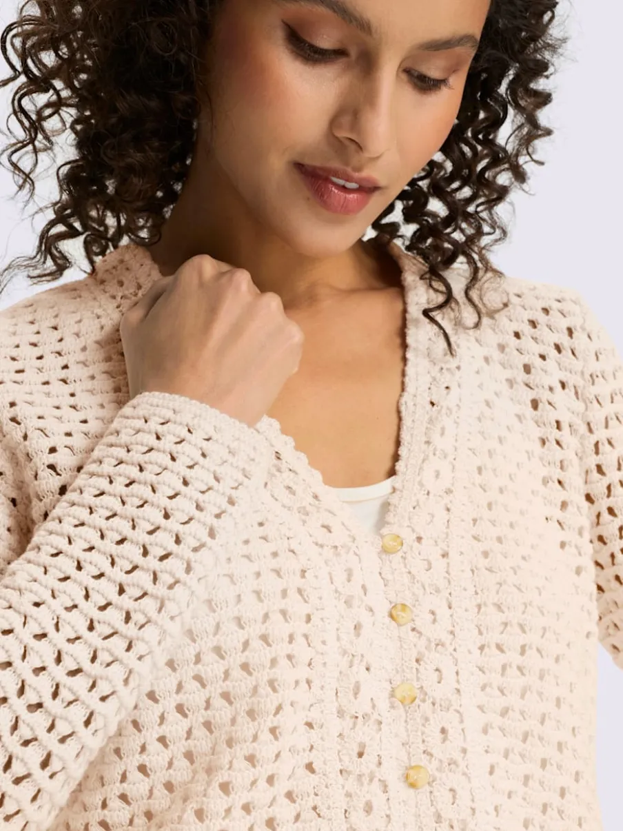 Veste en tricot ajouré avec col en V et manches longues