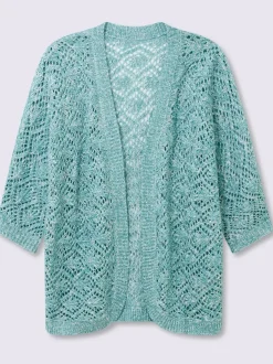 Veste en tricot ajouré légère à manches 3/4 et ourlet arrondi