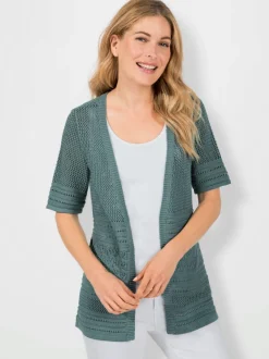 Veste en tricot ajouré à manches semi-longues ouvertes