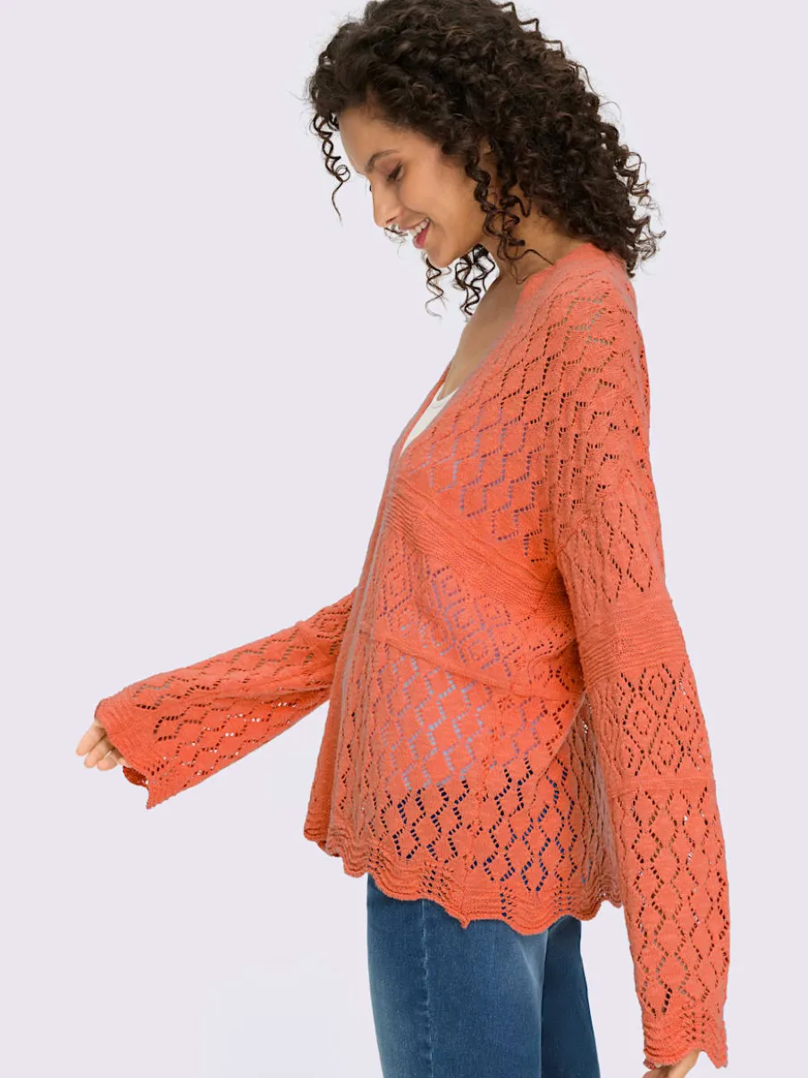 Veste en tricot ajouré à manches longues avec motif léger