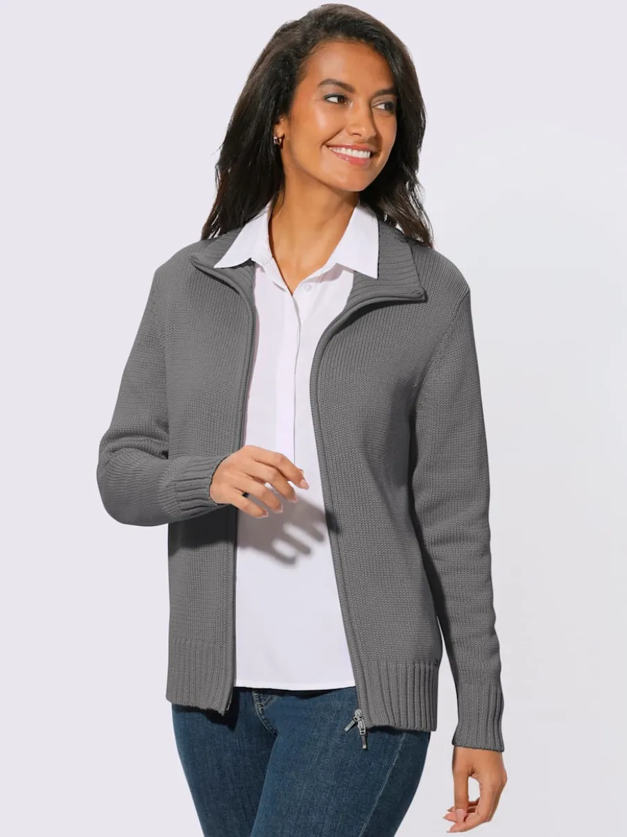 Veste en tricot avec glissière et finitions côtelées
