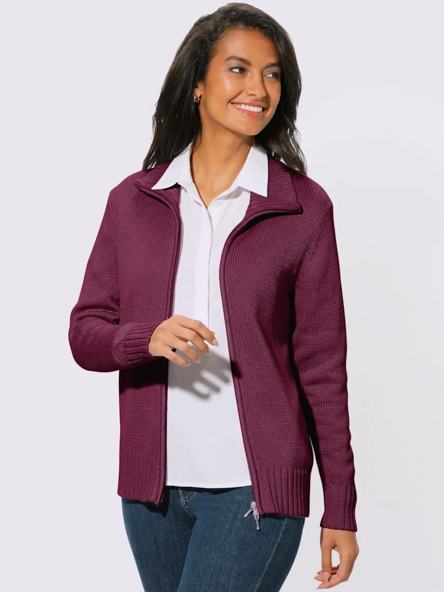 Veste en tricot avec glissière et finitions côtelées