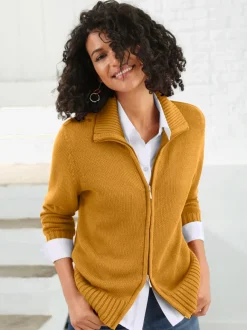 Veste en tricot avec glissière et finitions côtelées
