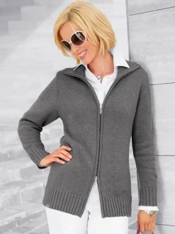 Veste en tricot avec glissière et finitions côtelées