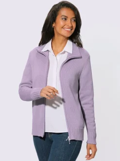 Veste en tricot avec glissière et finitions côtelées