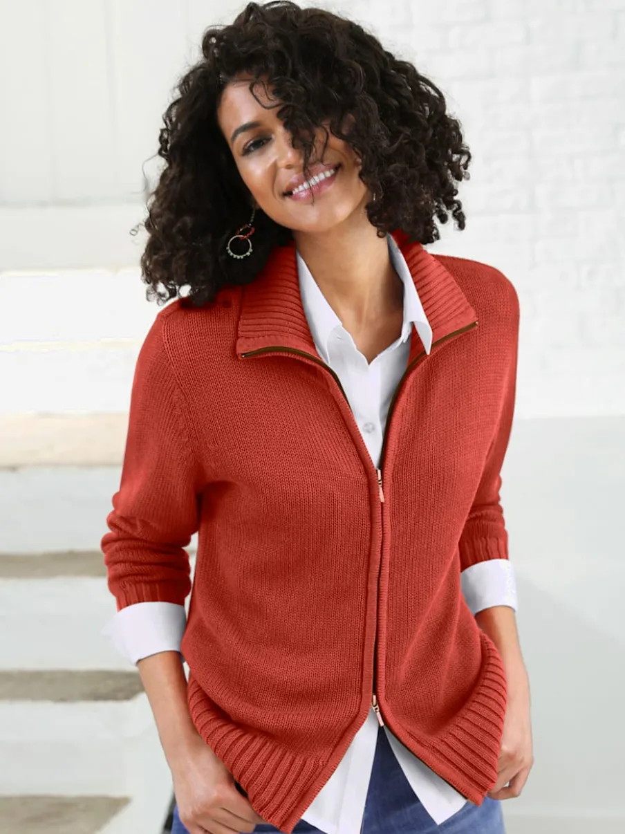 Veste en tricot avec glissière et finitions côtelées