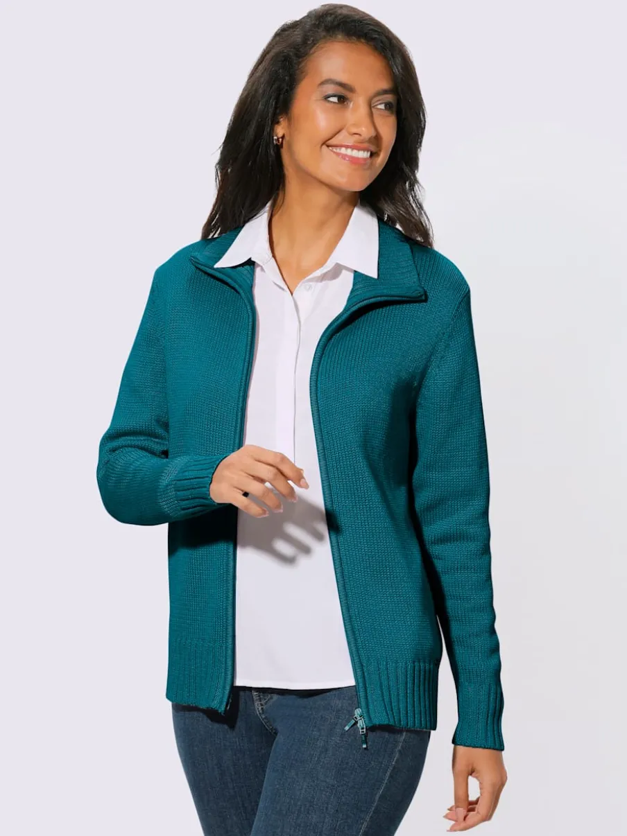 Veste en tricot avec glissière et finitions côtelées