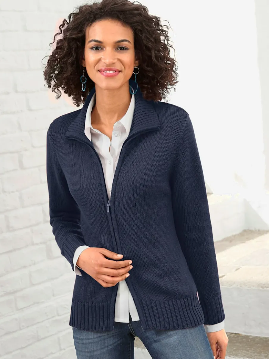 Veste en tricot avec glissière et finitions côtelées