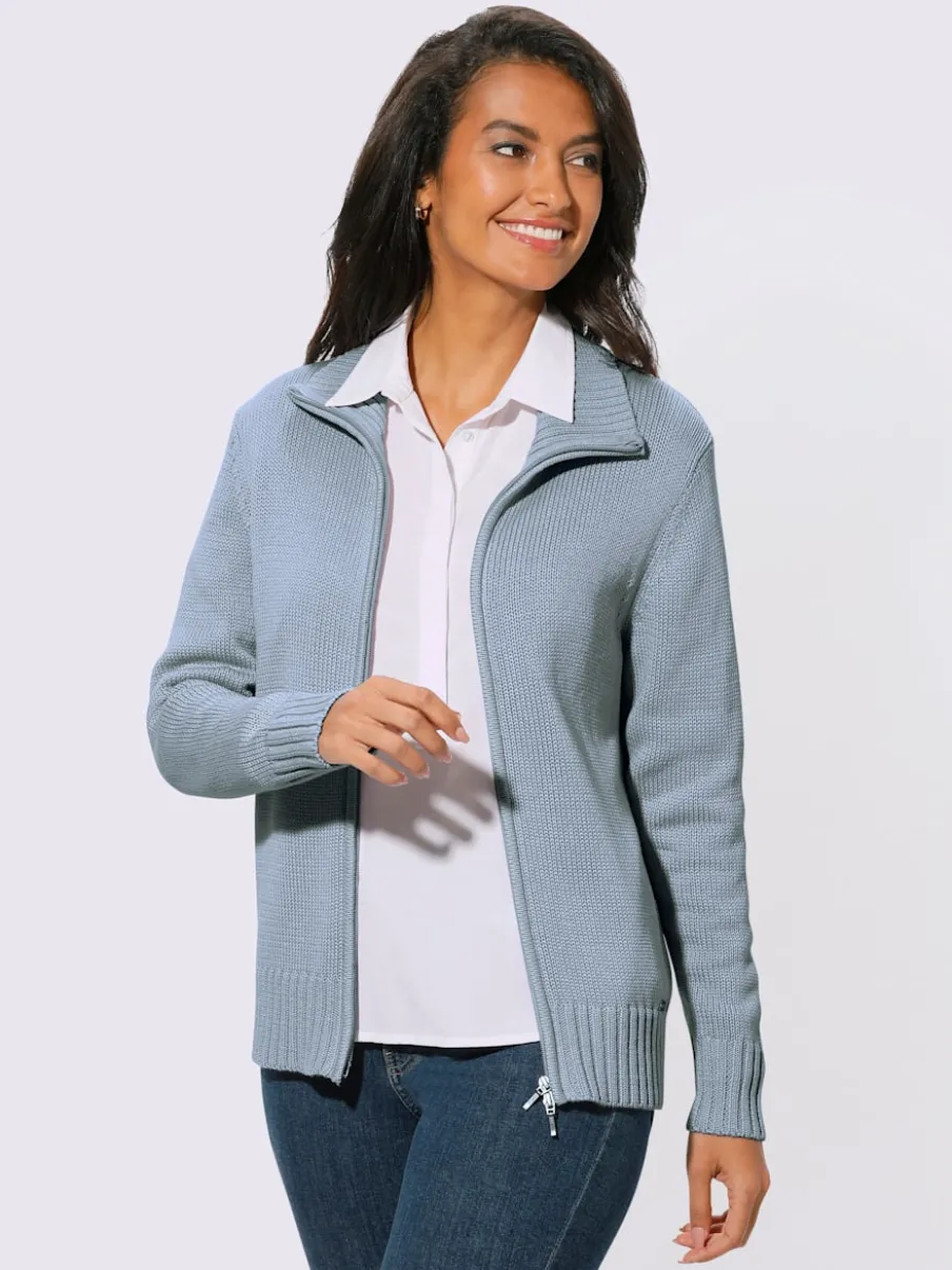 Veste en tricot avec glissière et finitions côtelées