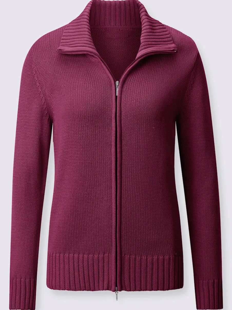Veste en tricot avec glissière et finitions côtelées