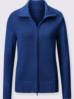 Veste en tricot avec glissière et finitions côtelées
