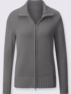 Veste en tricot avec glissière et finitions côtelées