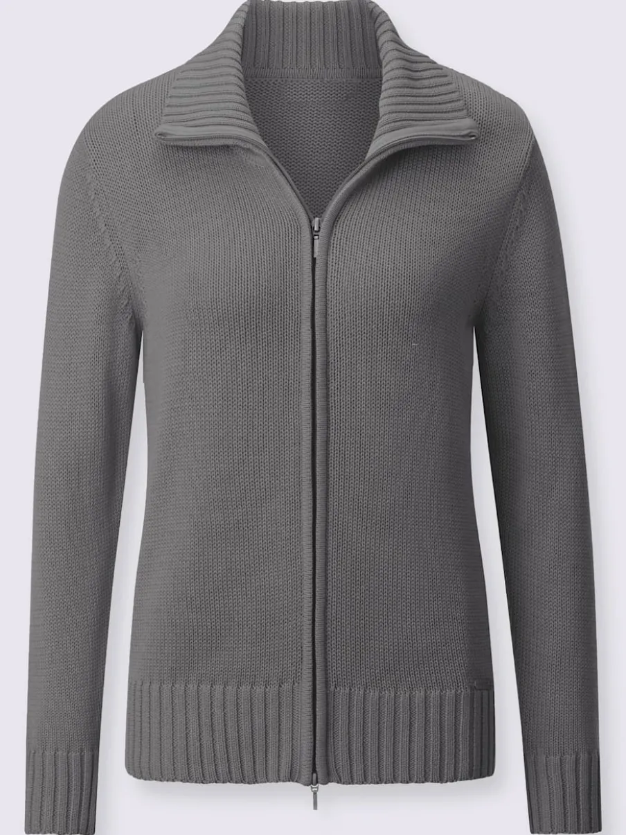 Veste en tricot avec glissière et finitions côtelées