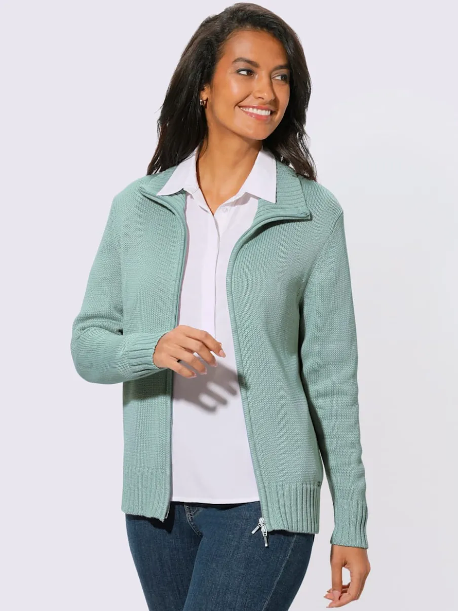 Veste en tricot avec glissière et finitions côtelées