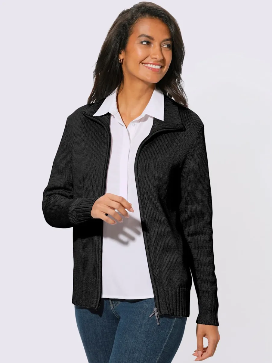 Veste en tricot avec glissière et finitions côtelées