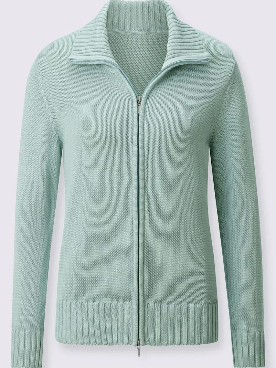 Veste en tricot avec glissière et finitions côtelées