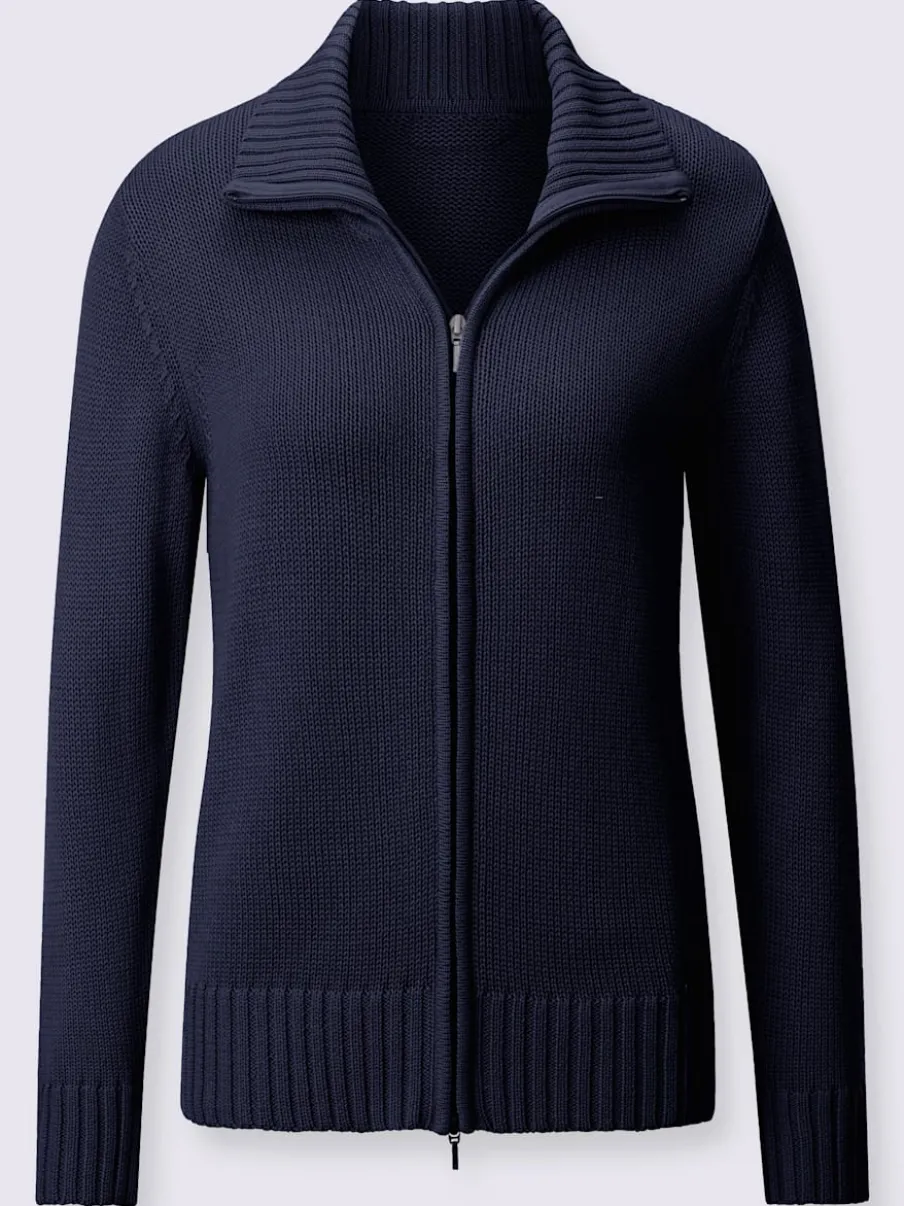 Veste en tricot avec glissière et finitions côtelées