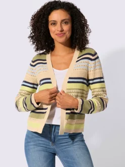 Veste en tricot avec motifs rayés et finitions côtelées